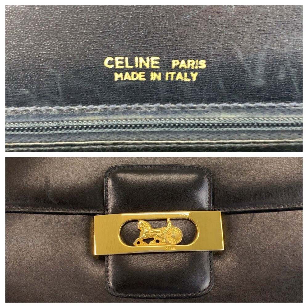 CELINE Celine Carriage Hardware Black Leather Shoulder Bag with Gold for Women - Picture 3 of 9